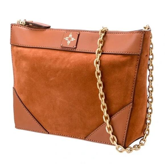 India Hicks Bridle Suede Leather Shoulder Crossbody Bag Gold Chain Brown NWOT - Picture 1 of 14